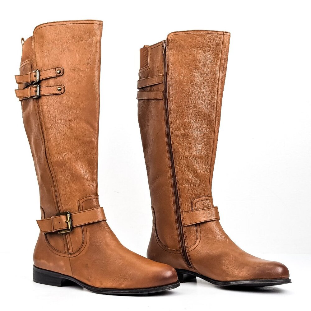 Naturalizer Women Jessie Brown Leather Buckle Riding Boots Size 12 Wide Calf